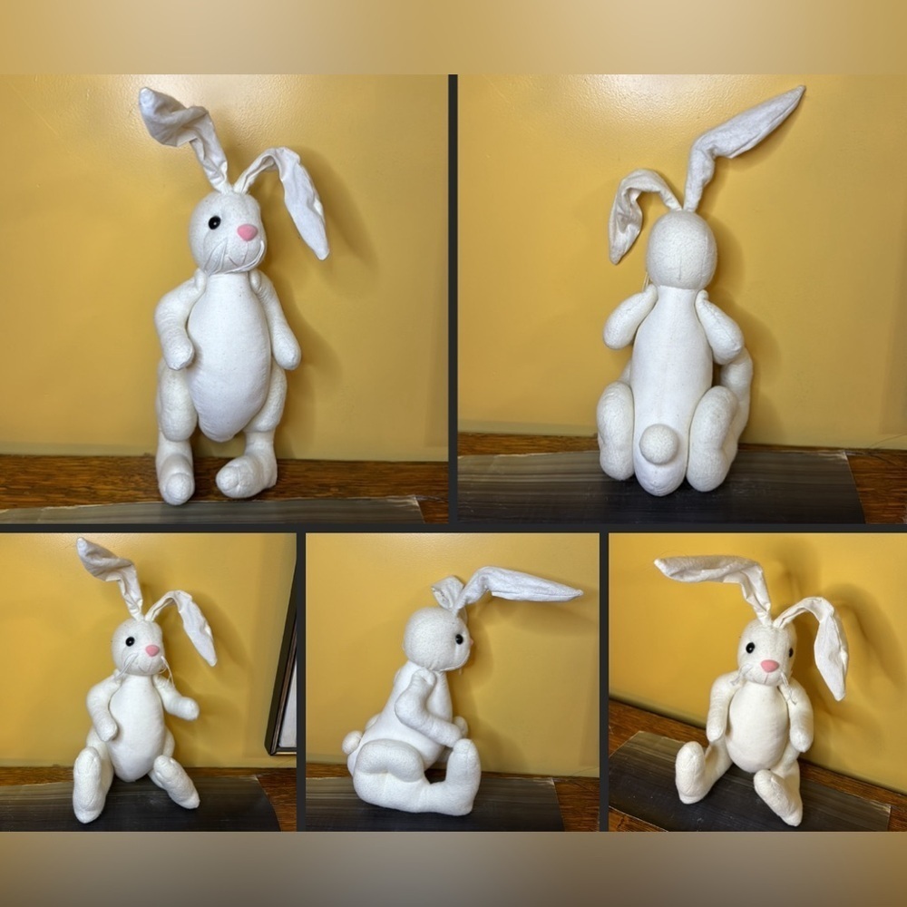 Vintage Articulated Joints Stuffed White Rabbit Plush Vintage Easter Plush 14”